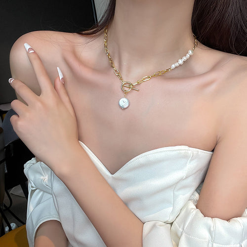 Asymmetric Metal Freshwater Pearl Necklace