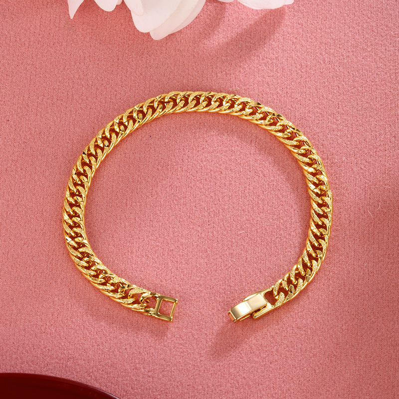 Gold-plated Copper Bracelet Men's Lady Couple Jewelry Alloy Curb Necklace