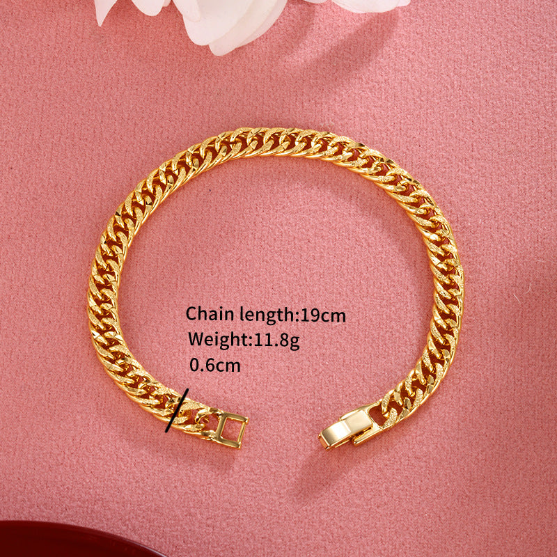 Gold-plated Copper Bracelet Men's Lady Couple Jewelry Alloy Curb Necklace